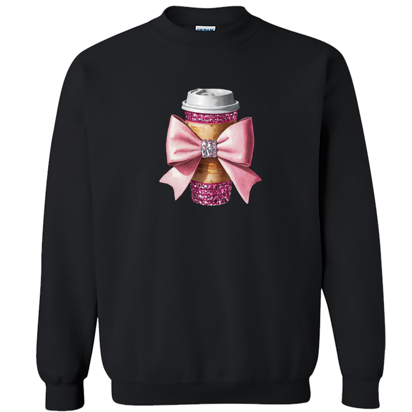 Dazzling Coffee and a Bow Graphic Long Sleeve Comfort Colors Tee and Crewneck