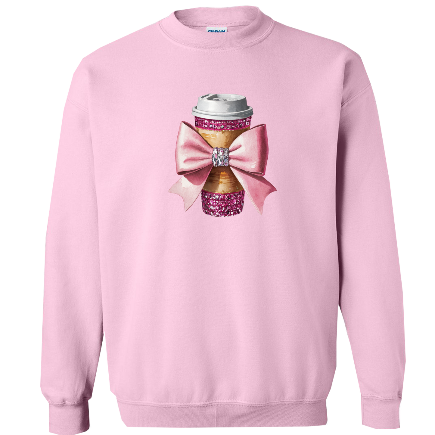 Dazzling Coffee and a Bow Graphic Long Sleeve Comfort Colors Tee and Crewneck