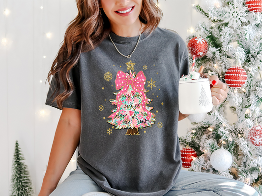 Christmas Floral Tree Graphic Comfort Colors Tee