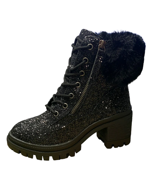 Very G Blink Sparkle Fur Trim Ankle Boots
