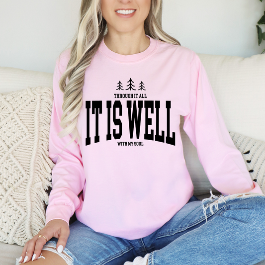 It Is Well Graphic Long Sleeve Comfort Colors Tee