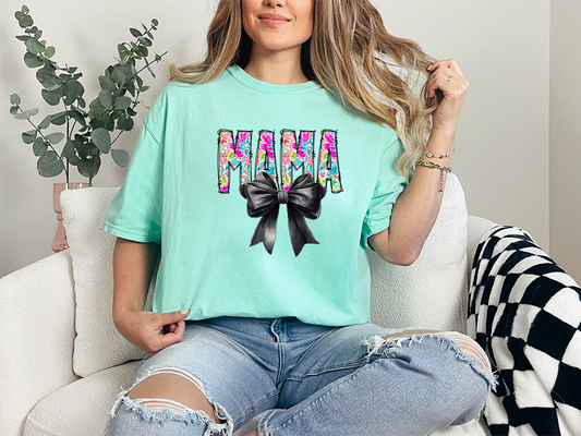 Mama Floral and a Bow Comfort Colors Graphic Tee