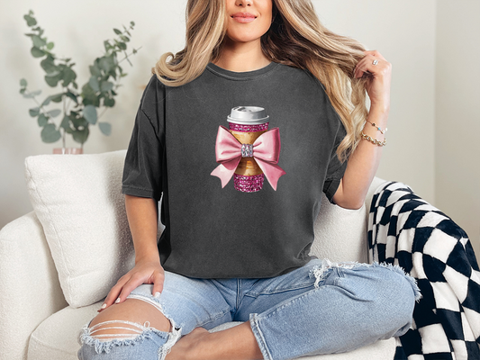 Dazzling Coffee and a Bow Comfort Colors Graphic Tee