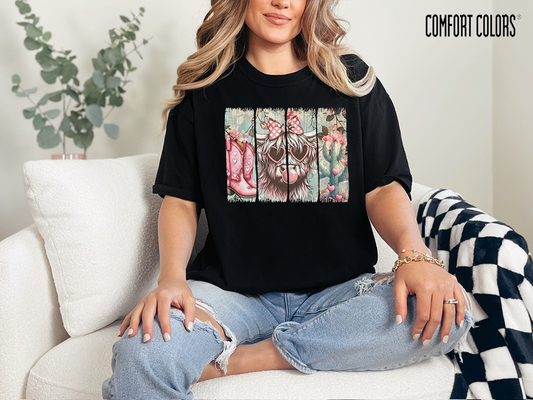 Highland Cow Valentine Comfort Colors Graphic T-Shirt